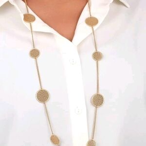 Elegant Gold Geometric‎ Long Necklace Modern Circle Link Chain for Women, 88+7cm